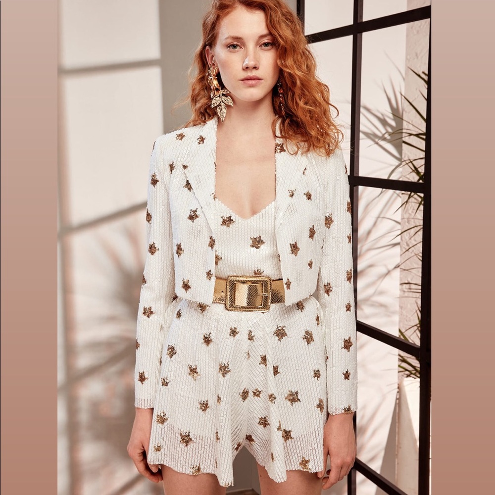 Raisa & Vanessa - Star Patterned Sequined Jumpsuit, Jacket set